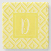 Monogram geel driekleurig diamantpatroon stenen onderzetter (Voorkant)