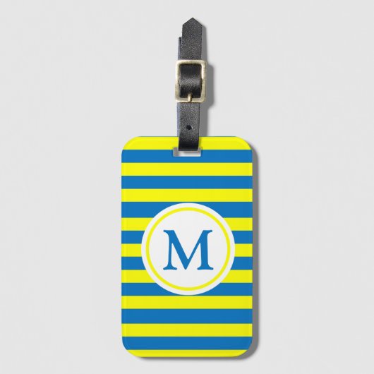 Monogram geel en blauwe strepen bagagelabel (Voorkant (verticaal))