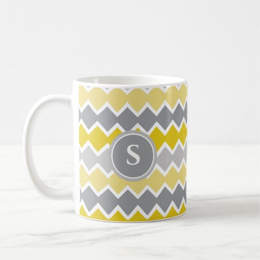 Monogram geel en grijs patroon koffiemok (Links)
