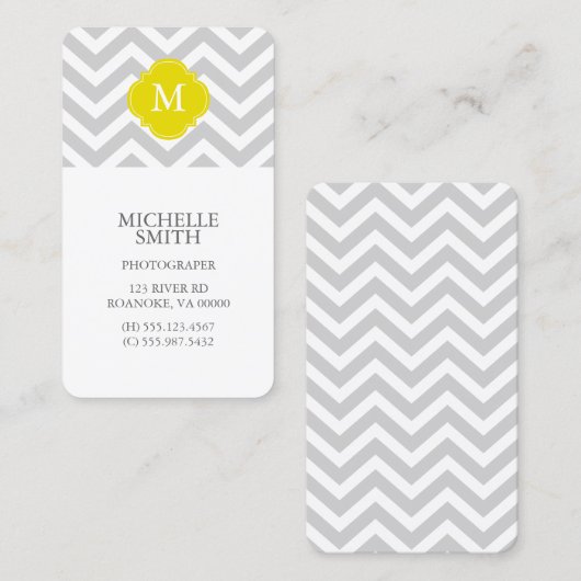 Monogram geel en grijs Zigzags Visitekaartje (Voorkant / Achterkant)