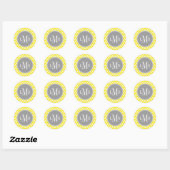 Monogram geel en grijze Chevrons Ronde Sticker (Vel)