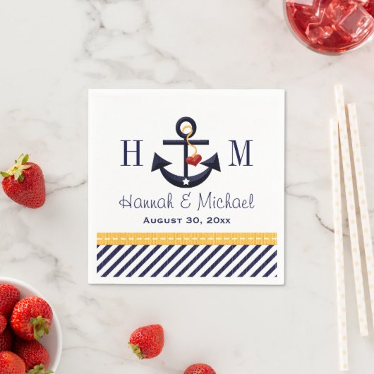 Monogram Geel en Marine Anker Nautische Huwelijk Servetten (Insitu)