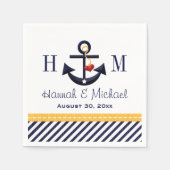 Monogram Geel en Marine Anker Nautische Huwelijk Servetten (Voorkant)