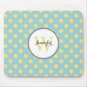 Monogram geel en Mint Polka Dots Pattern Muismat (Voorkant)