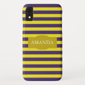 Monogram Geel en Paars Stripe Patroon Case-Mate iPhone Case (Achterkant)