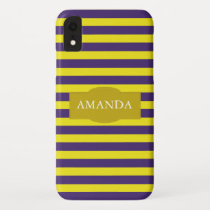 Monogram Geel en Paars Stripe Patroon iPhone XR Hoesje