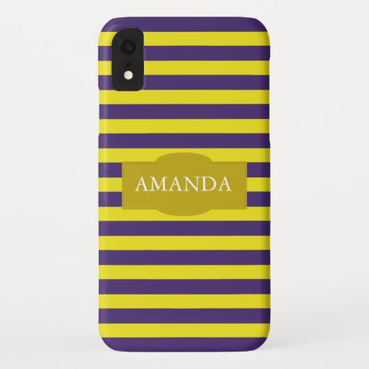 Monogram Geel en Paars Stripe Patroon Case-Mate iPhone Case (Achterkant)
