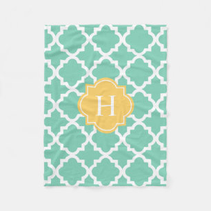 Monogram geel en seafoam   Fleece Blanket