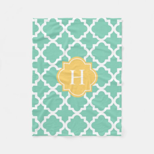 Monogram geel en seafoam | Fleece Blanket Deken (Voorkant)