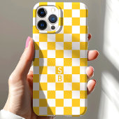 Monogram geel en wit schaakbordpatroon Case-Mate iPhone case