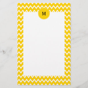 Monogram Geel en wit Zigzag Patroon Briefpapier