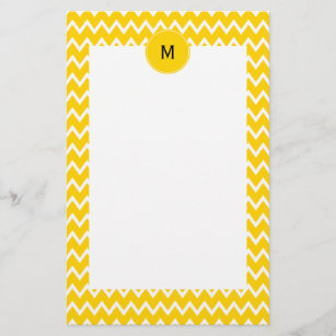 Monogram Geel en wit Zigzag Patroon Briefpapier