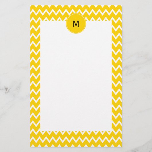 Monogram Geel en wit Zigzag Patroon Briefpapier (Voorkant)