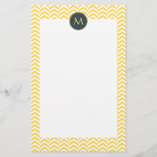 Monogram Geel en Witte Chevron met houtskool Briefpapier