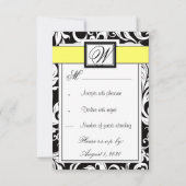 Monogram Geel en zwart Damask Wedding RSVP-kaarten RSVP Kaartje (Achterkant)