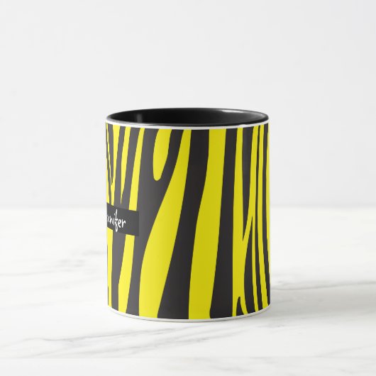 Monogram Geel en Zwart Gestreept Zebrapatroon Mok (Midden)