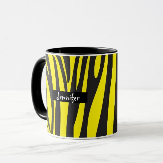 Monogram Geel en Zwart Gestreept Zebrapatroon Mok (Voorkant links)
