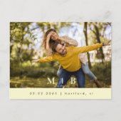 Monogram Geel Fotobruiloft Sla de datum op Briefkaart (Voorkant)