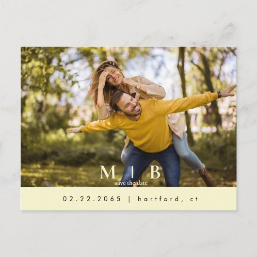 Monogram Geel Fotobruiloft Sla de datum op Briefkaart (Voorkant)