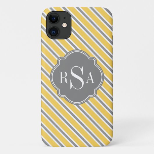 Monogram Geel Geel Witte Stripe Patroon Case-Mate iPhone Case (Achterkant)