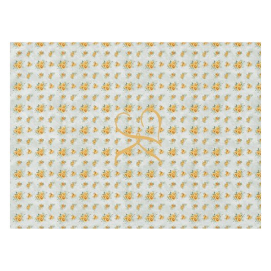 Monogram Geel Goud Groene Floral Tafelkleed (Voorkant (Horizontaal))