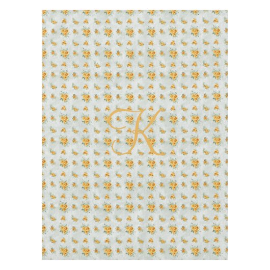 Monogram Geel Goud Groene Floral Tafelkleed (Voorkant)