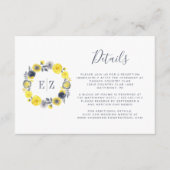 Monogram Geel Grijs Bloemen Krans Bruiloft Details Informatiekaartje (Voorkant)