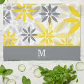 Monogram geel grijs bloemenpatroon theedoek (Gevouwen)