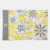 Monogram geel grijs bloemenpatroon theedoek (Horizontaal)
