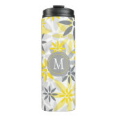 Monogram geel grijs bloemenpatroon thermosbeker (Voorkant)