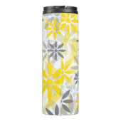 Monogram geel grijs bloemenpatroon thermosbeker (Achterkant)