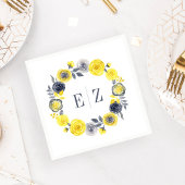 Monogram Geel Grijs Boho Bloemen Krans Bruiloft Servet