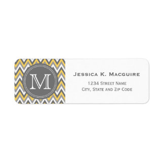Monogram Geel & Grijs Chevron Etiket