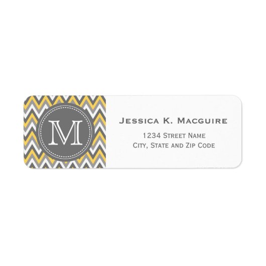 Monogram Geel & Grijs Chevron Etiket (Voorkant)