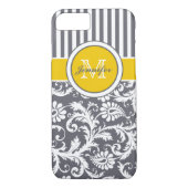 Monogram Geel Grijs Witte Stripe Damask Case-Mate iPhone Case (Achterkant)