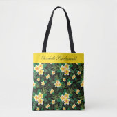 Monogram Geel Groen Floral Botanische Bridesmaid Tote Bag (Voorkant)