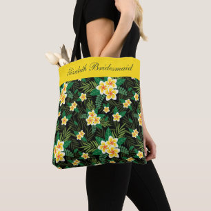 Monogram Geel Groen Floral Botanische Bridesmaid Tote Bag