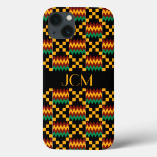 Monogram Geel, Groen, Rood, Zwart Kente Cloth iPhone 13 Hoesje