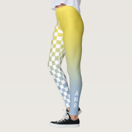 Monogram Geel naar Blauwe Verlopende Geblokte Patr Leggings