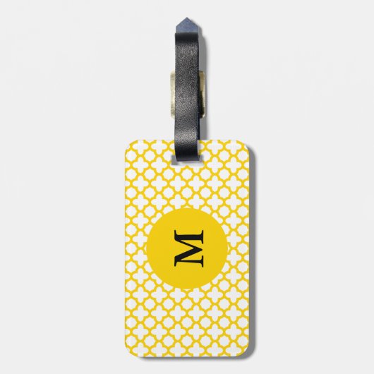 Monogram Geel Quatrefoil Patroon Bagagelabel (Achterkant verticaal)