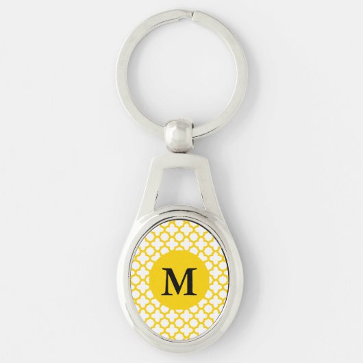 Monogram Geel Quatrefoil Patroon Sleutelhanger (Voorkant)