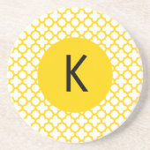 Monogram Geel Quatrefoil Patroon Zandsteen Onderzetter (Voorkant)