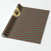 monogram geel Rood & groen Strepen Cadeaupapier (Uitgerold)