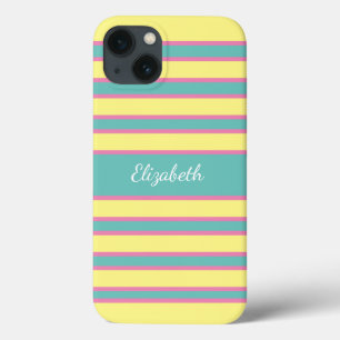 Monogram Geel Roze Aqua Turquoise Gestreepte Case-Mate iPhone Case