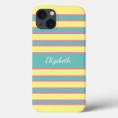 Monogram Geel Roze Aqua Turquoise Striped Case-Mate iPhone Case (Achterkant)