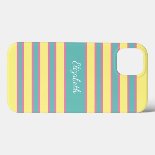 Monogram Geel Roze Aqua Turquoise Striped Case-Mate iPhone Case (Achterkant (horizontaal))