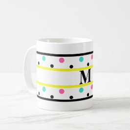 Monogram Geel Roze Turquoise Polka Dots Koffiemok