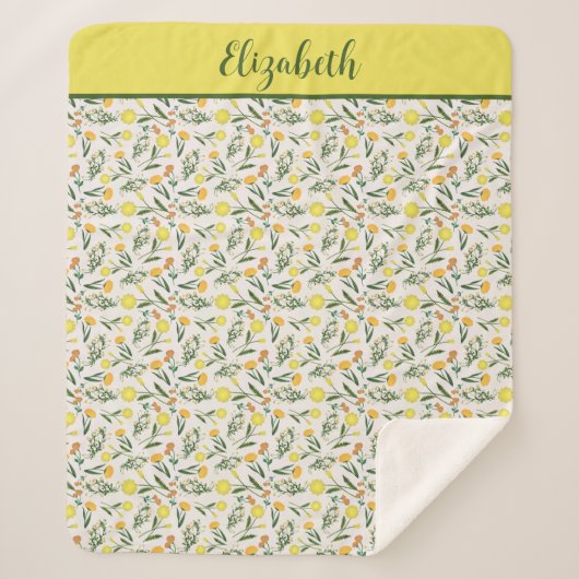Monogram Geel Sinaasappel Groen Floral Boho Trendy Sherpa Deken (Voorkant)