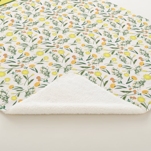 Monogram Geel Sinaasappel Groen Floral Boho Trendy Sherpa Deken (3/4)