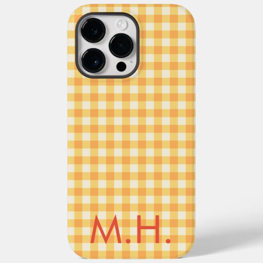 Monogram Geel Sinaasappel Ish Preppy Gingham Plaid Case-Mate iPhone Case (Achterkant)
